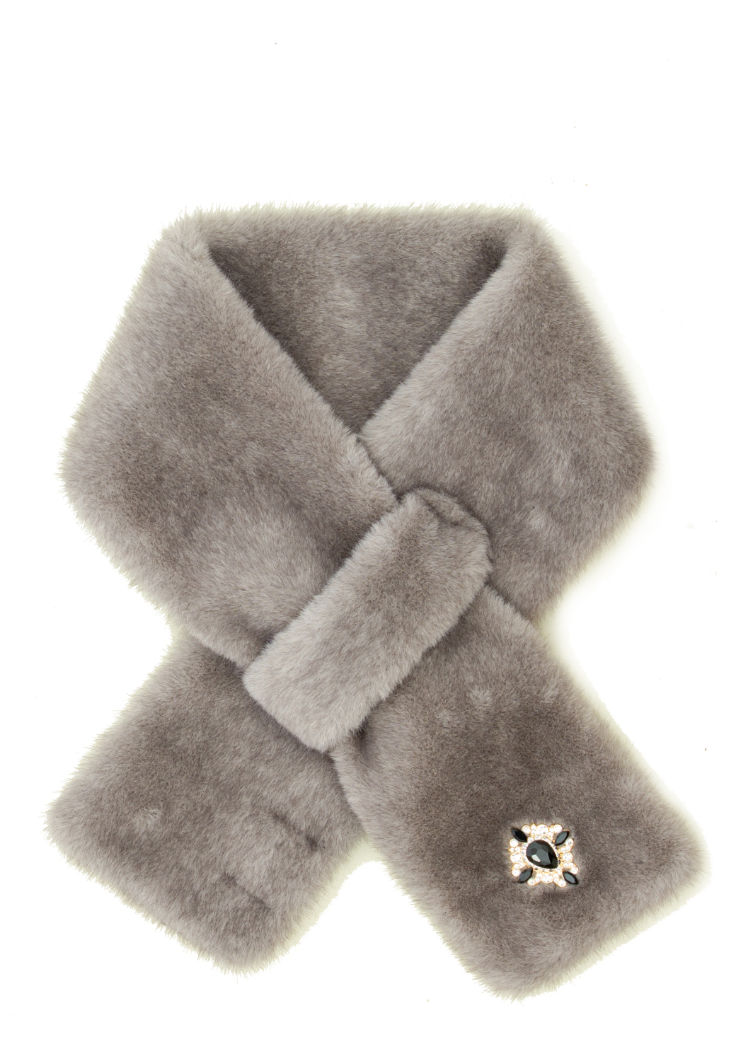 SCIARPINA FAUX FUR FAKE MINK CON BOTTONE GIOIELLO,100%PL,MADE IN PRC   